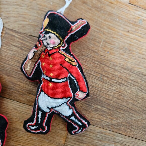 Vintage 80s Homemade Fabric Stuffed Christmas Ornaments Set of 3 Toy Soldiers - Picture 3 of 5